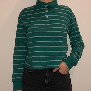 Cropped Polo with Baby Pink & White Mini-Stripes